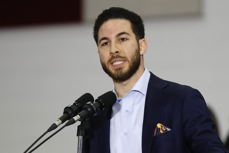 FILE - Rep. Abdullah Hammoud, D-Dearborn, speaks during a campaign rally in Dearborn, Mich., March 7, 2020. Some Arab American leaders in Michigan are expressing cautious optimism about Vice President Kamala Harris' presidential campaign after months of outrage over President Joe Biden's handling of the Israel-Hamas war. "There's an opportunity for the Democratic nominee to coalesce the coalition that ushered in Biden's presidency four years ago. But that responsibility will now fall on the vice president," Hammoud said. (AP Photo/Paul Sancya, File)