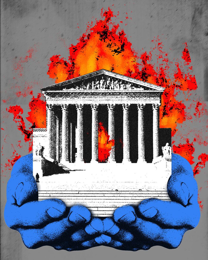 Democrats' Supreme Court-packing attack illustration by Linas Garsys / The Washington Times