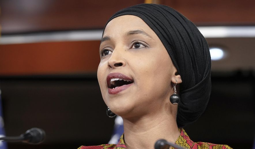 Rep. Ilhan Omar, D-Minn., speaks May 24, 2023, on Capitol Hill in Washington. (AP Photo/Mariam Zuhaib, File)