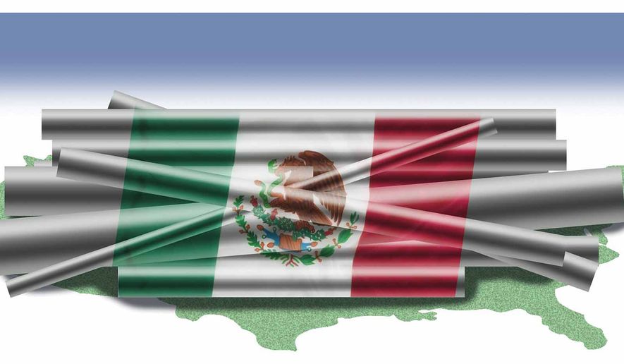 Mexico's steel exports to America illustration by Alexander Hunter/The Washington Times