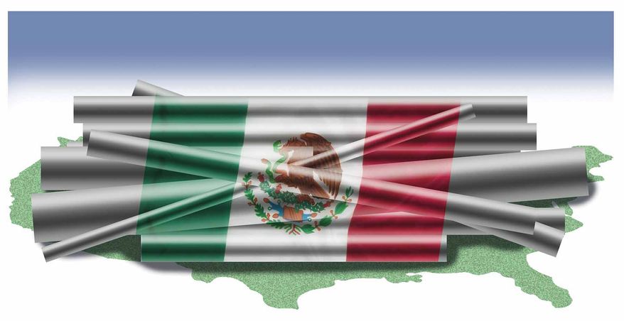 Mexico's steel exports to America illustration by Alexander Hunter/The Washington Times