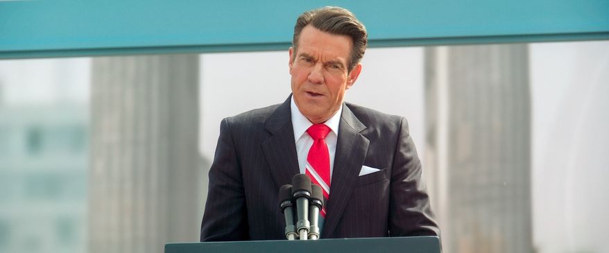 Actor Dennis Quaid portrays President Ronald Reagan giving a speech at Brandenburg Gate in the independent film "Reagan," scheduled for theatrical release on Aug. 30, 2024. (Credit: Rawhide Pictures)