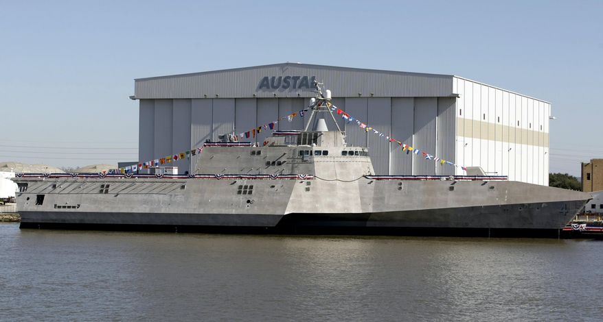 The Littoral Combat Ship Coronado sits alongside the Austal USA facilities on the Mobile River in Mobile, Ala., following christening ceremonies for the ship, Jan. 14, 2012. (G.M. Andrews/Press-Register via AP) ** FILE **