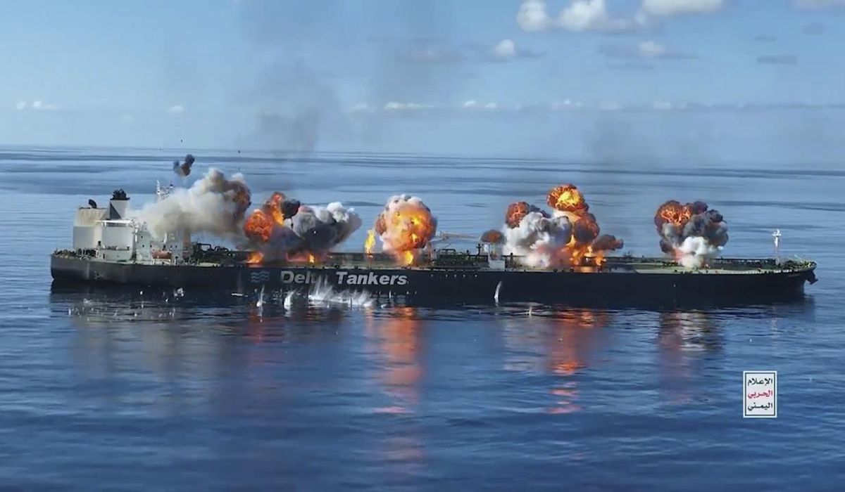 NextImg:Houthi video shows the Yemeni rebels planted bombs on tanker now threatening Red Sea oil spill