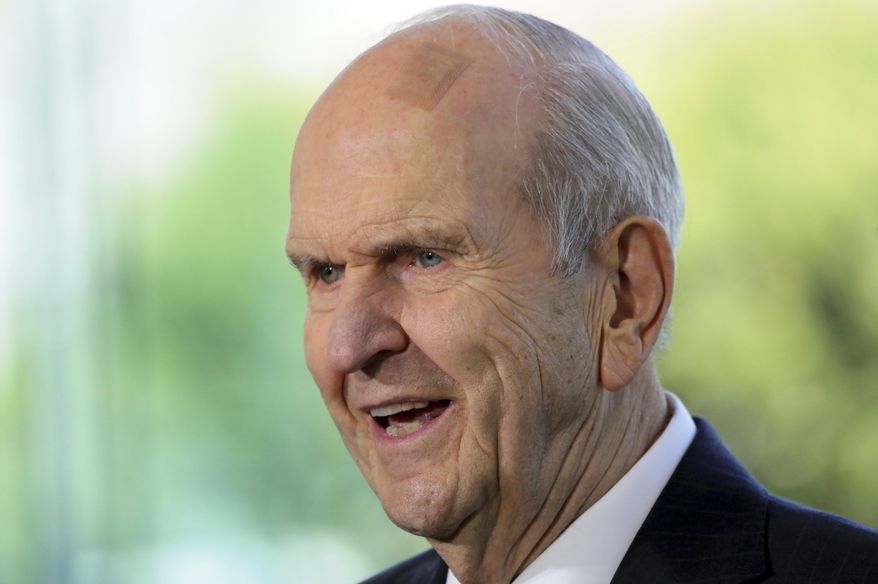 FILE - The Church of Jesus Christ of Latter-day Saints President Russell M. Nelson speaks during a news conference at the Temple Square South Visitors Center in Salt Lake City, on April 19, 2019. (AP Photo/Rick Bowmer, File)