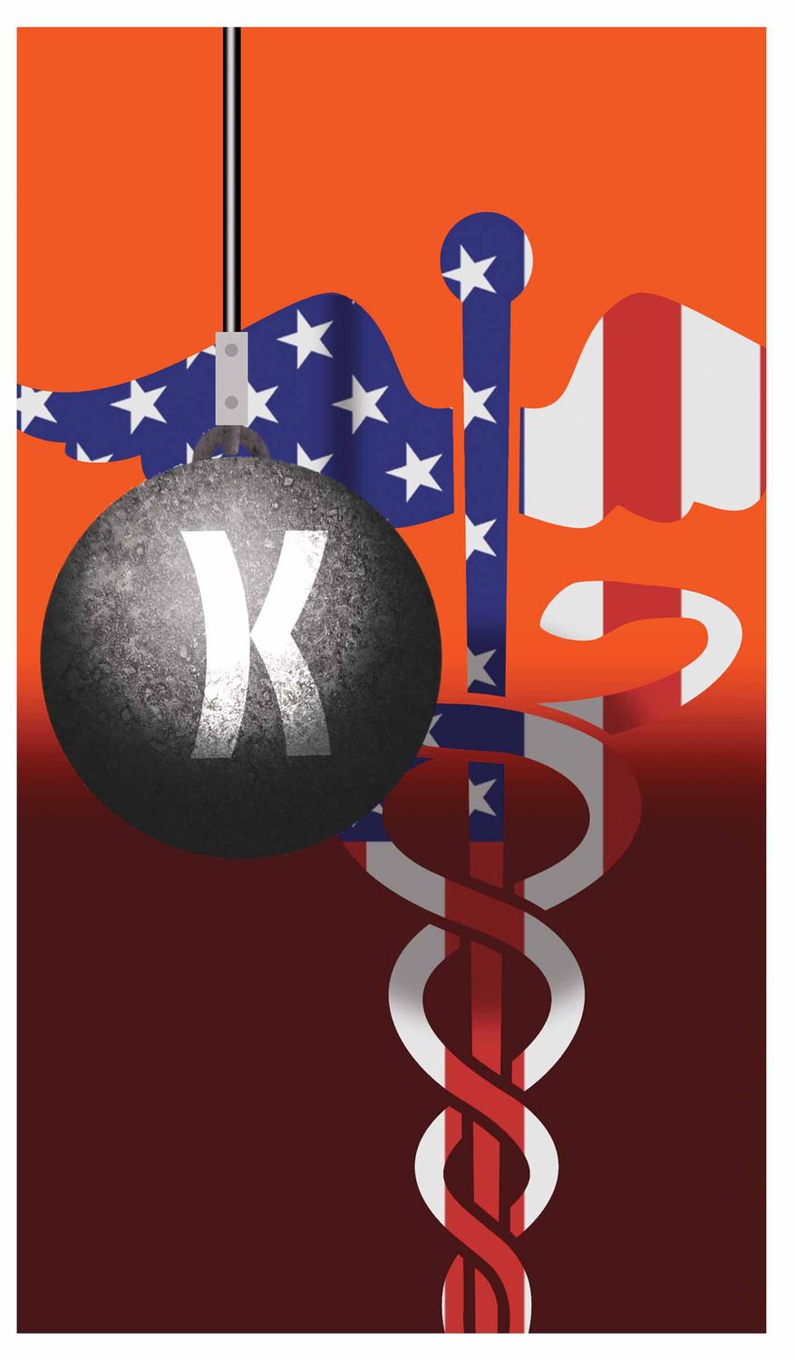 Kamal Harris and socialized health care illustration by Alexander Hunter/The Washington Times
