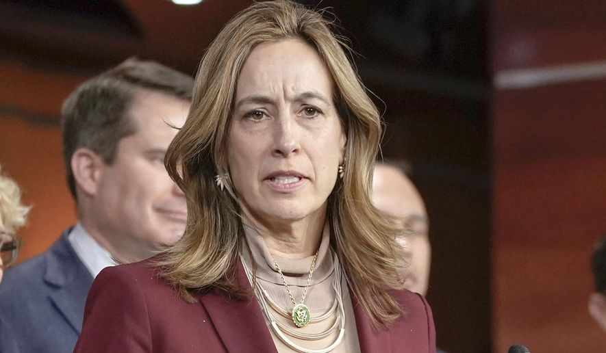 Rep. Mikie Sherrill, D-N.J., speaks during a news conference on Capitol Hill, Feb. 13, 2024, in Washington. (AP Photo/Mariam Zuhaib, File)