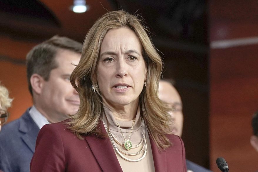 Rep. Mikie Sherrill, D-N.J., speaks during a news conference on Capitol Hill, Feb. 13, 2024, in Washington. (AP Photo/Mariam Zuhaib, File)
