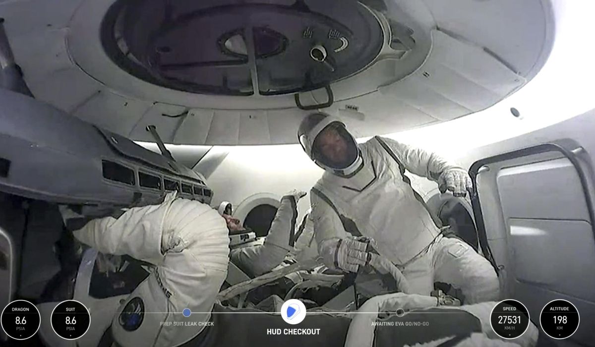 NextImg:WATCH: Tech billionaire kicks off first private spacewalk from SpaceX capsule