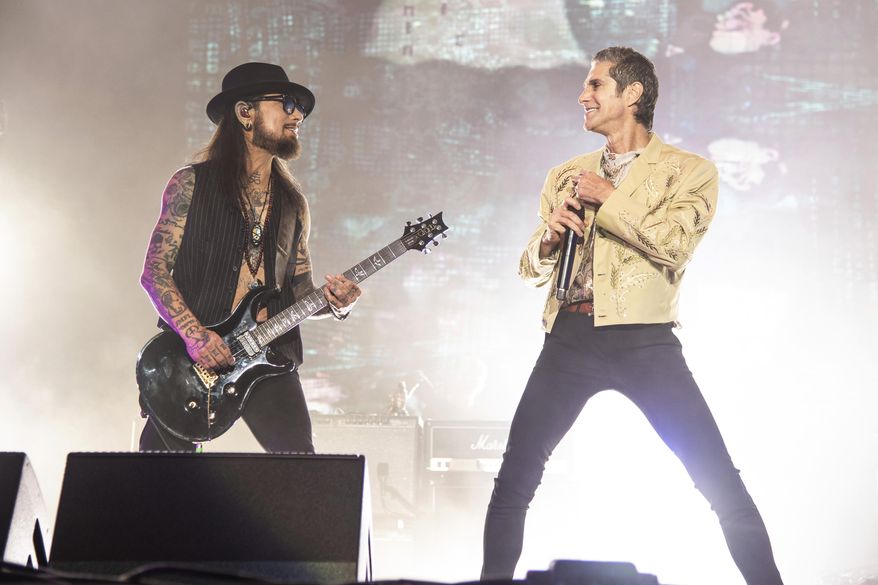 Dave Navarro, left. and Perry Farrell of Jane's Addiction perform at Louder Than Life Festival 2021 on Sept. 24, 2021, in Louisville, Ky. (Photo by Amy Harris/Invision/AP) **FILE**