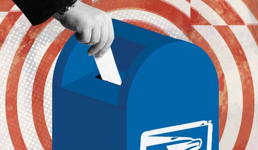 Election ballots and the United States Postal Service’s (USPS) illustration by Linas Garsys / The Washington Times
