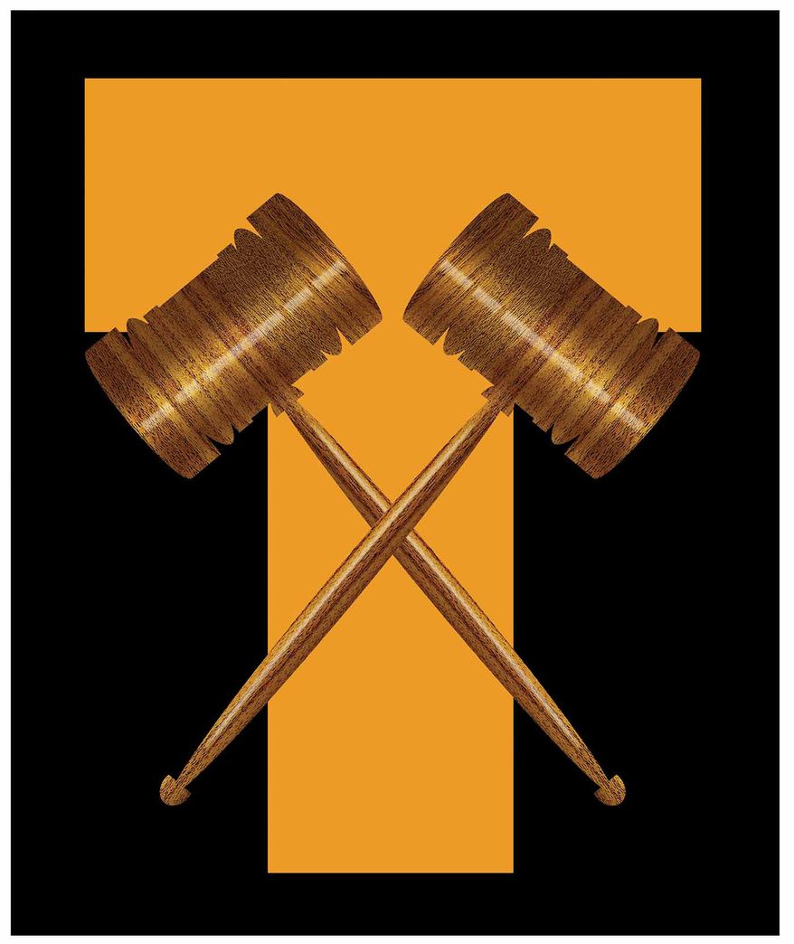 Using the legal system against Trump (lawfare) illustration by Alexander Hunter/The Washington Times