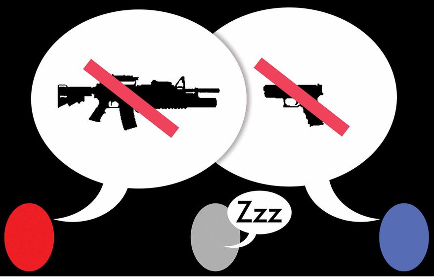 Misinformation on gun control illustration by Alexander Hunter/The Washington Times