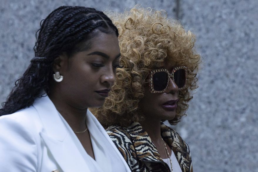 Janice Combs, right, mother of Sean "Diddy Combs, arrives at Manhattan federal court, Thursday, Oct. 10 2024, in New York. (AP Photo/Yuki Iwamura)