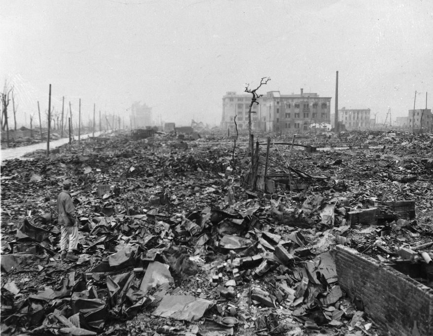 This 1945 file photo shows the devastation after the atom bomb was dropped in Hiroshima, Japan. The Nobel Peace Prize has been awarded to Nihon Hidankyo, a Japanese organization of survivors of the U.S. atomic bombings of Hiroshima and Nagasaki, for its activism against nuclear weapons. (AP Photo, File)
