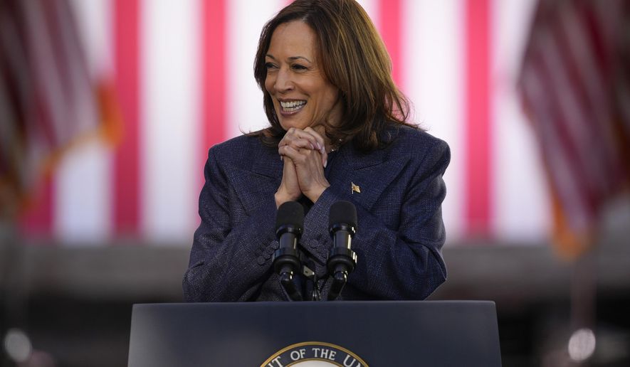 Democratic presidential nominee Vice President Kamala Harris speaks during a campaign event at Washington Crossing Historic Park, Wednesday, Oct. 16, 2024, in Washington Crossing, Pa. (AP Photo/Matt Slocum)