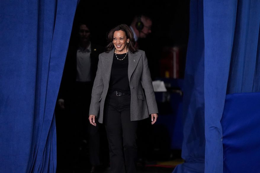 Democratic presidential nominee Vice President Kamala Harris arrives to speak at a campaign event at Lakewood Amphitheatre, Saturday, Oct. 19, 2024, in Atlanta. (AP Photo/Brynn Anderson)