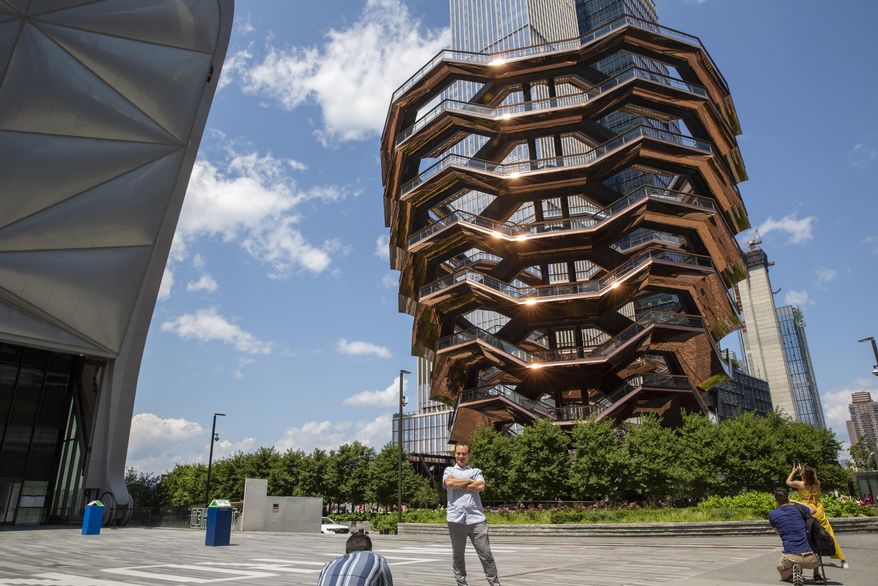 The Vessel, a tourist attraction in Hudson Yards in the Manhattan borough of New York City, is closed to visitors on July 30, 2021. (AP Photo/Ted Shaffrey, file)