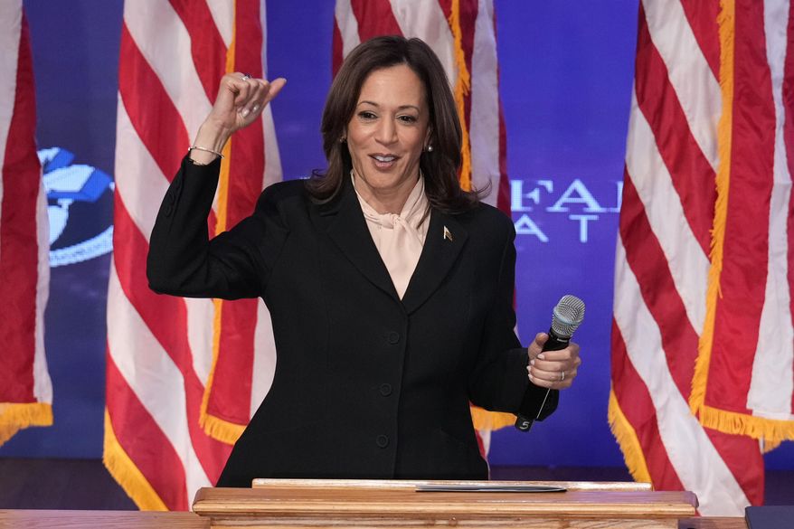 Democratic presidential nominee Vice President Kamala Harris speaks during a church service and early vote event at Divine Faith Ministries International, Sunday, Oct. 20, 2024, in Jonesboro, Ga. (AP Photo/Jacquelyn Martin)