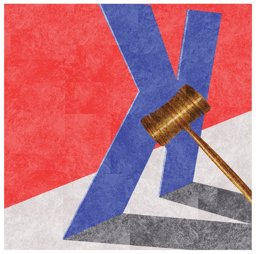 Justice Department and Kamala Harris presidential campaign illustration by Alexander Hunter/The Washington Times