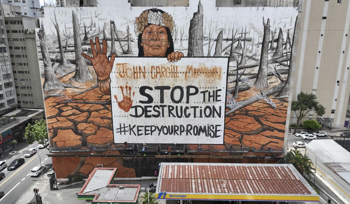 NextImg:A Brazilian artist uses ash and mud for a massive Sao Paulo mural lamenting climate disasters