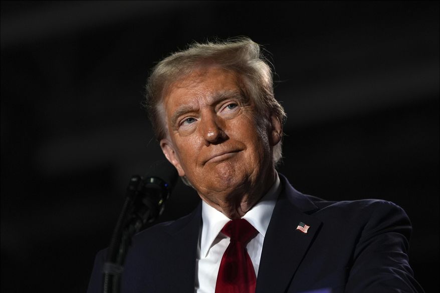 Republican presidential nominee former President Donald Trump speaks at a campaign rally at Macomb Community College, Friday, Nov. 1, 2024, in Warren, Mich. (AP Photo/Julia Demaree Nikhinson)