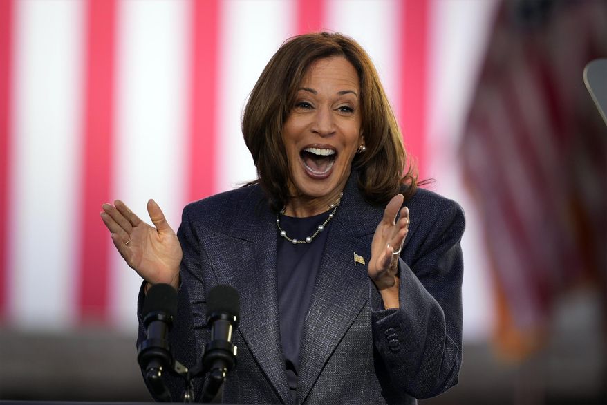 Democratic presidential nominee Vice President Kamala Harris speaks during a campaign event at Washington Crossing Historic Park, Wednesday, Oct. 16, 2024, in Washington Crossing, Pa. (AP Photo/Matt Slocum)