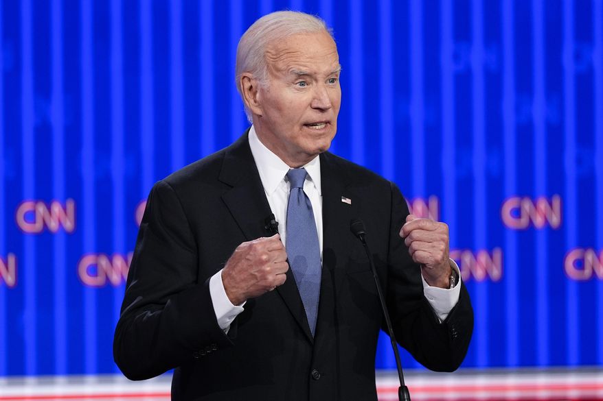 President Joe Biden speaks during a presidential debate with Republican presidential candidate former President Donald Trump, June 27, 2024, in Atlanta. (AP Photo/Gerald Herbert)