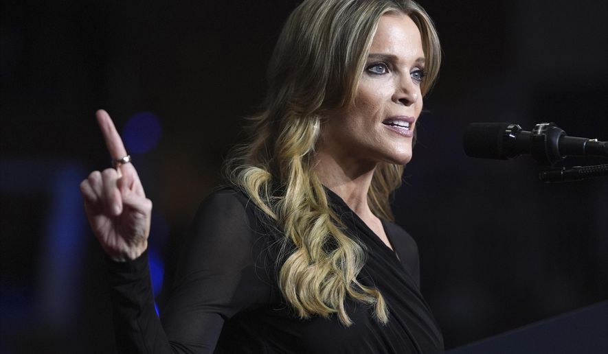 Megyn Kelly speaks at a campaign rally with Republican presidential nominee former President Donald Trump at PPG Paints Arena, Monday, Nov. 4, 2024, in Pittsburgh, Pa. (AP Photo/Evan Vucci)