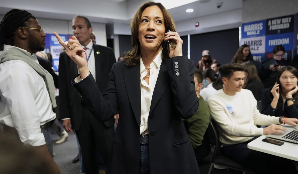 NextImg:Kamala Harris makes calls at DNC phone bank on Election Day