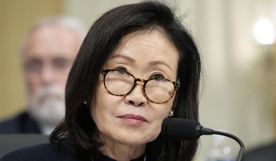 Then-Rep. Michelle Steel, R-Calif., questions witnesses during a hearing of a special House committee dedicated to countering China, on Capitol Hill, Tuesday, Feb. 28, 2023, in Washington. (AP Photo/Alex Brandon, File)