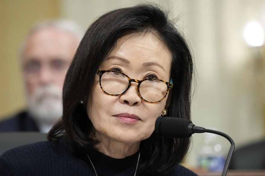 Then-Rep. Michelle Steel, R-Calif., questions witnesses during a hearing of a special House committee dedicated to countering China, on Capitol Hill, Tuesday, Feb. 28, 2023, in Washington. (AP Photo/Alex Brandon, File)