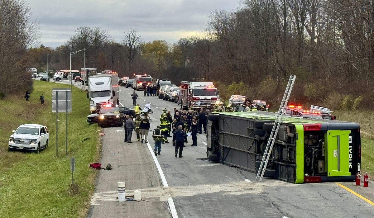 NextImg:1 person is critically injured as bus overturns on upstate New York highway