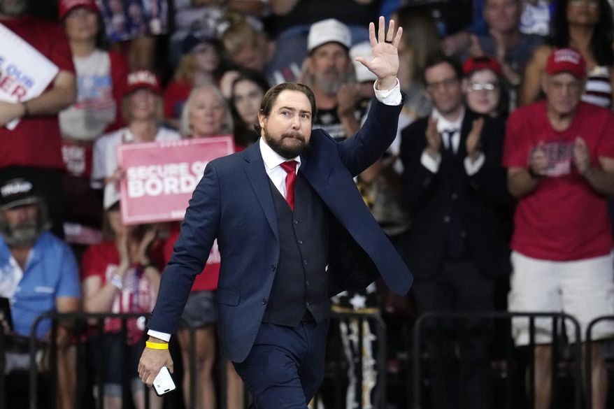 Arizona 2nd Congressional District Republican Rep. Eli Crane arrives on stage to speak at a campaign rally, Oct. 13, 2024, in Prescott Valley, Ariz. (AP Photo/Ross D. Franklin, File)