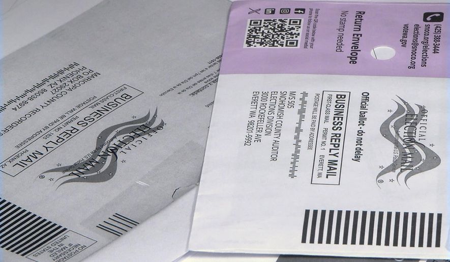 Out-of-state ballots that the U.S. Postal Service delivered to the Cascade County elections office in Great Falls, Mont., are seen on Nov. 7, 2024 (Joee Taylor/NonStop Local)