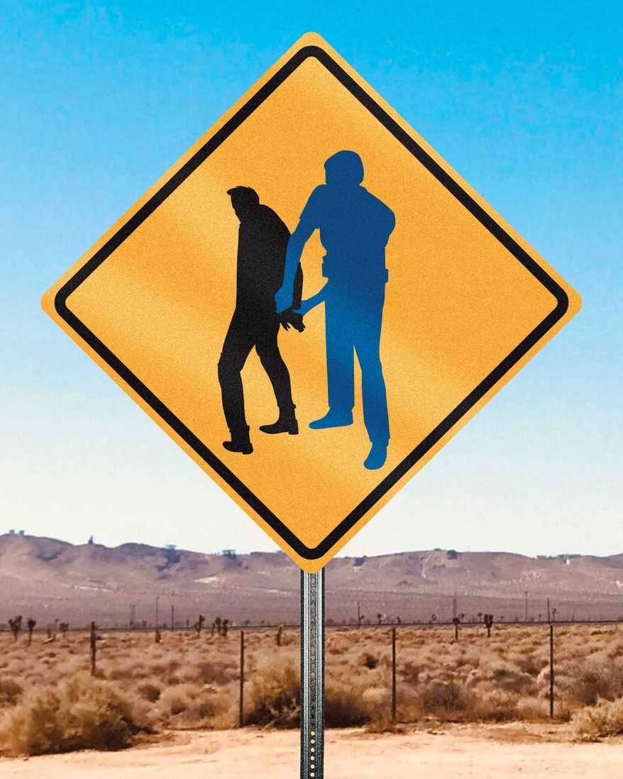 Criminal illegal immigrants crossing the border illustration by Linas Garsys / The Washington Times