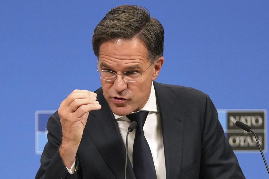 NATO Secretary-General Mark Rutte speaks during a media conference prior to a meeting of NATO foreign ministers at NATO headquarters in Brussels, Tuesday, Dec. 3, 2024. (AP Photo/Virginia Mayo)