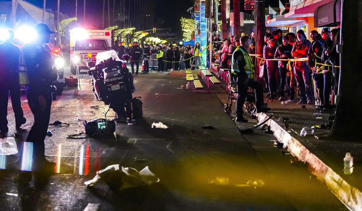 NextImg:10 injured after police traffic officer on a motorcycle crashes into bystanders at California parade