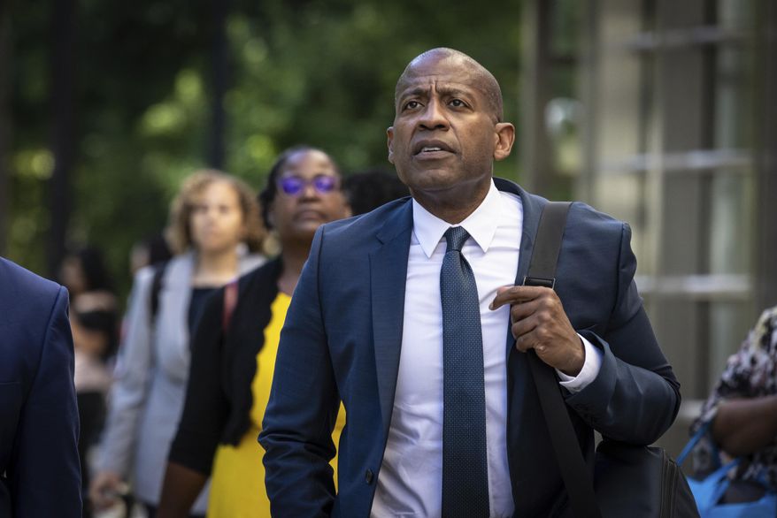Carlos Watson leaves Brooklyn federal court after testifying in his own defense in New York, Monday, July 1, 2024. (AP Photo/Stefan Jeremiah, File)