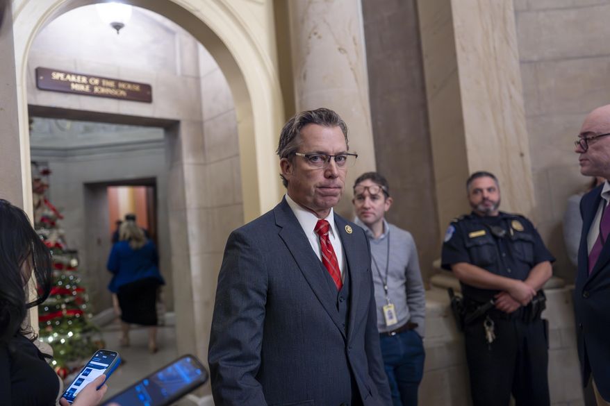 Rep. Andy Ogles, R-Tenn., arrives for a meeting with Speaker of the House Mike Johnson, R-La., at the Capitol in Washington, Friday, Dec. 20, 2024. (AP Photo/J. Scott Applewhite) ** FILE **