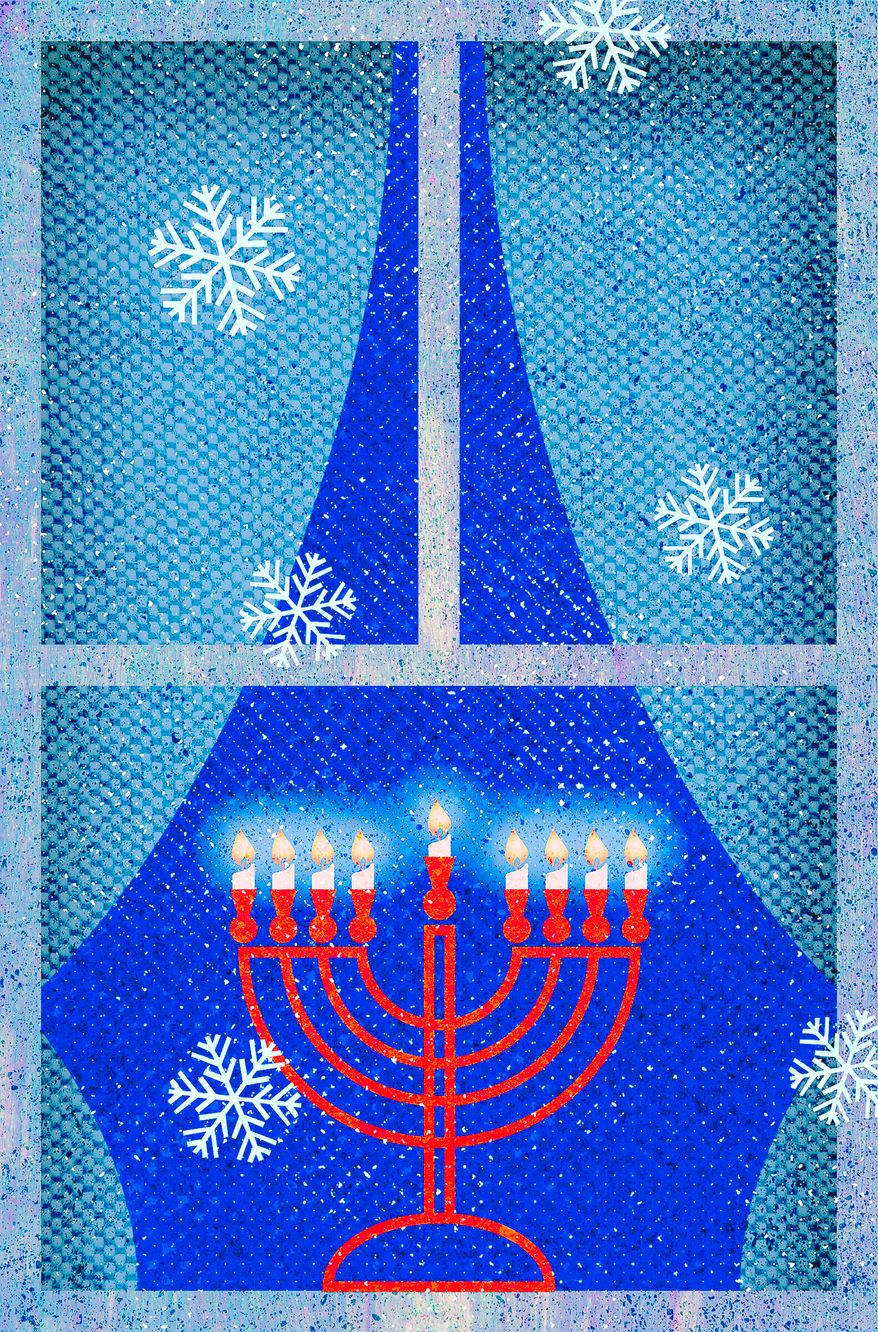 Hanukkah lights in a window this holiday season illustration by Greg Groesch / The Washington Times