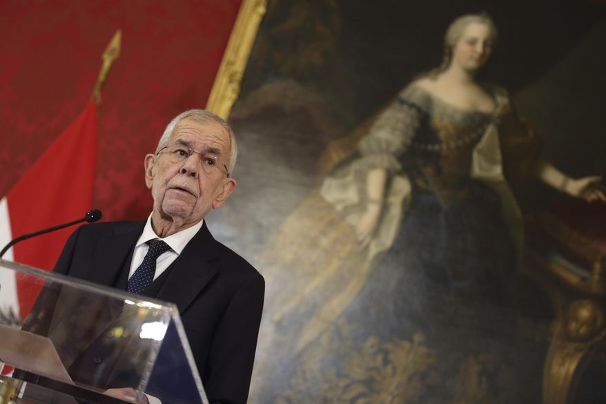 Austria's President Alexander Van der Bellen addresses the media during a news conference at the presidential office, in Vienna, Austria, Monday, Jan. 6, 2025. (AP Photo/Heinz-Peter Bader)