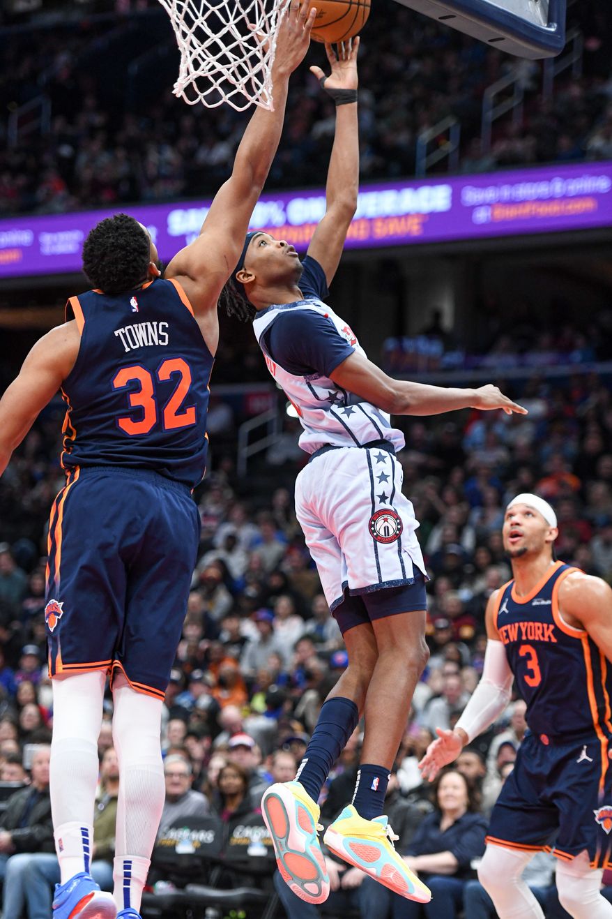 Washington Wizards forward Bilal Coulibaly (0) putting up a shot during the fourth quarter of an NBA game against the New York Knicks at Capital One Arena in Washington D.C., December 30, 2024. (Photo for the Washington Times).