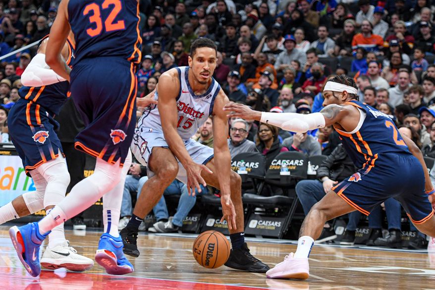 Washington Wizards guard Malcolm Brogdon (15) dribbling the ball during the fourth quarter of an NBA game against the New York Knicks at Capital One Arena in Washington D.C., December 30, 2024. (Photo for the Washington Times).