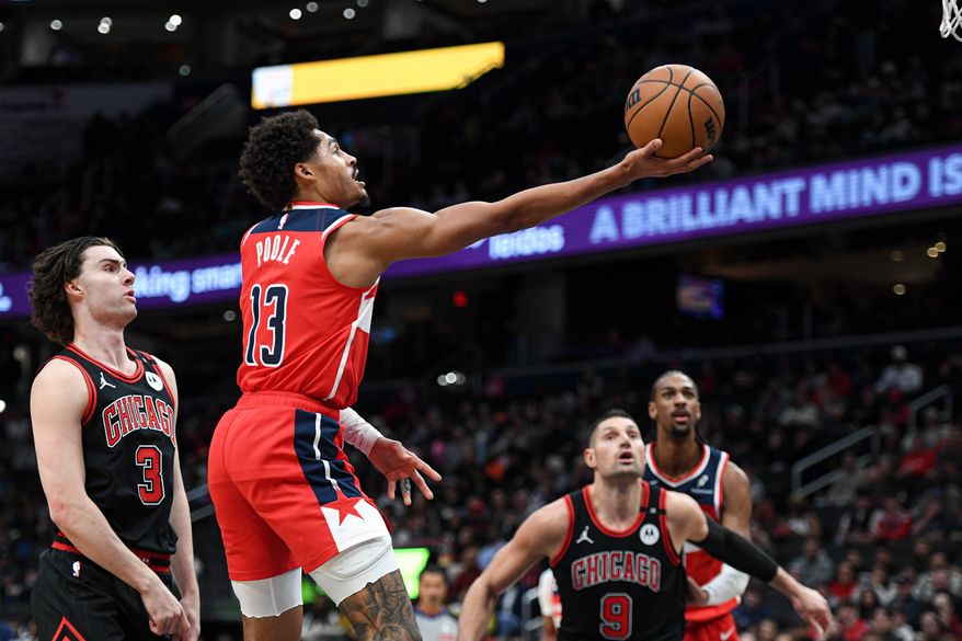 during the first quarter of an NBA game against the Chicago Bulls at Capital One Arena in Washington D.C., January 1, 2025. (Photo for the Washington Times)