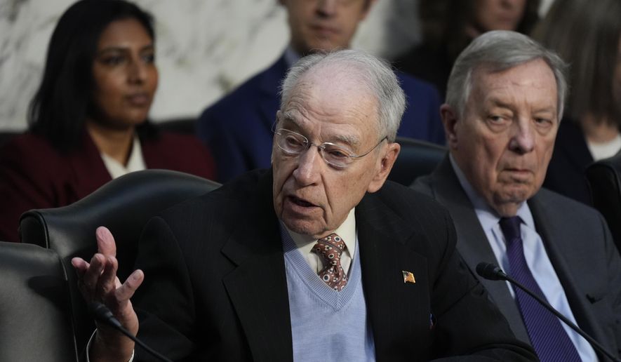 Sen. Charles Grassley, R-Iowa, speaks during a hearing for Pam Bondi, President-elect Donald Trump's choice to lead the Justice Department as attorney general, as she appears before the Senate Judiciary Committee for her confirmation hearing, at the Capitol in Washington, Wednesday, Jan. 15, 2025. (AP Photo/J. Scott Applewhite)