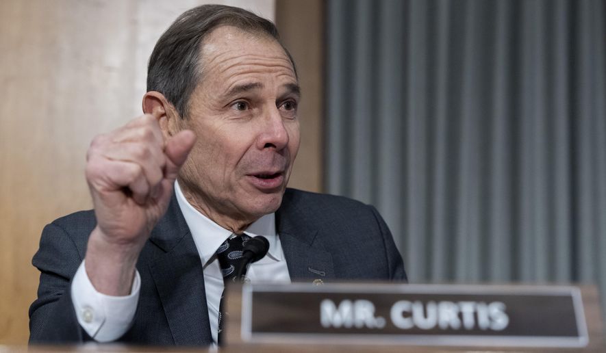 Sen. John Curtis, R-Utah, questions Sen. Marco Rubio, R-Fla., President-elect Donald Trump's choice to be Secretary of State, as he appears before the Senate Foreign Relations Committee for his confirmation hearing, at the Capitol in Washington, Wednesday, Jan. 15, 2025. (AP Photo/Alex Brandon)