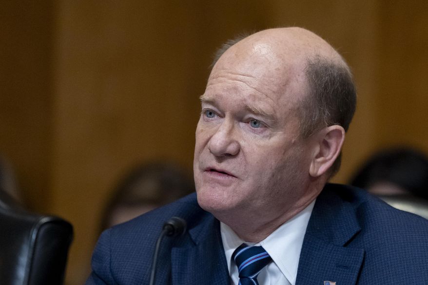 Sen. Chris Coons, D-Del., questions Sen. Marco Rubio, R-Fla., President-elect Donald Trump's choice to be Secretary of State, as he appears before the Senate Foreign Relations Committee for his confirmation hearing, at the Capitol in Washington, Wednesday, Jan. 15, 2025. (AP Photo/Alex Brandon)