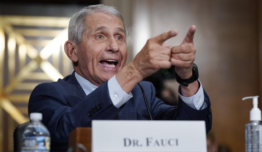 Dr. Anthony Fauci, director of the National Institute of Allergy and Infectious Diseases, responds to accusations by Sen. Rand Paul, R-Ky., as he testifies before the Senate Health, Education, Labor, and Pensions Committee about the origin of COVID-19, on Capitol Hill in Washington, July 20, 2021. (AP Photo/J. Scott Applewhite, Pool) ** FILE **