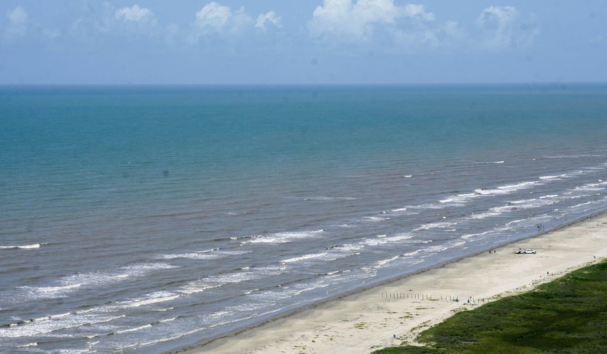 The water in the Gulf of Mexico appears bluer than usual off of East Beach, Saturday, June 24, 2023, in Galveston, Texas. (Jill Karnicki/Houston Chronicle via AP, File)